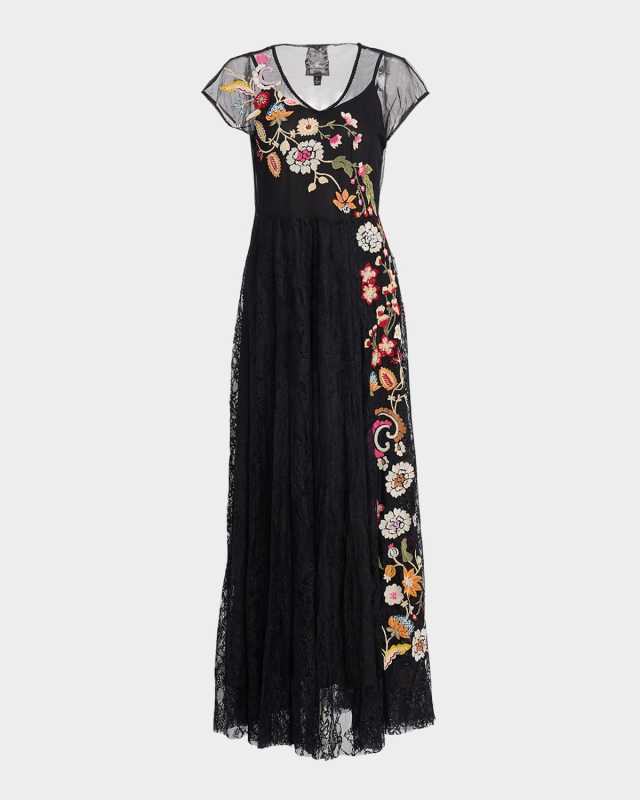Mertina Embroidered Mesh Lace Dress